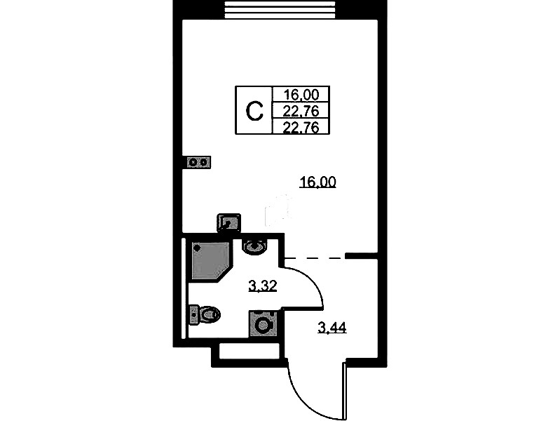 Квартира студия 22.76 м², 3/9 эт., ЖК «GloraX Новоселье»